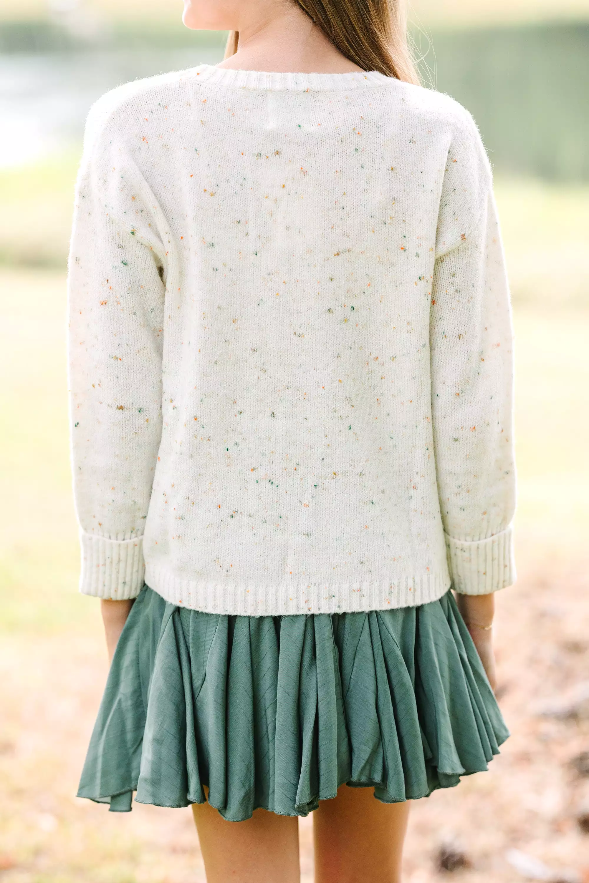 Girls Sweater - No Looking Back Ivory White Confetti