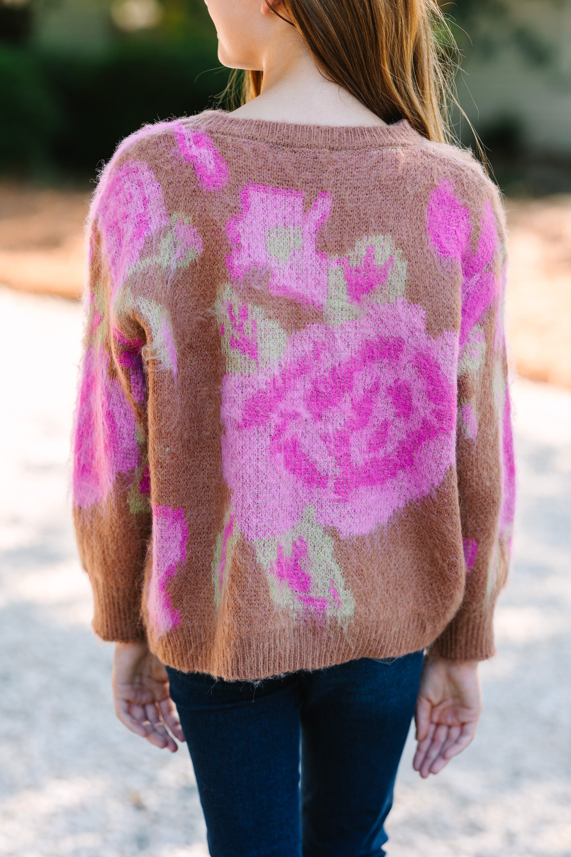 Girls Sweater: Talk That Talk Camel Brown Floral