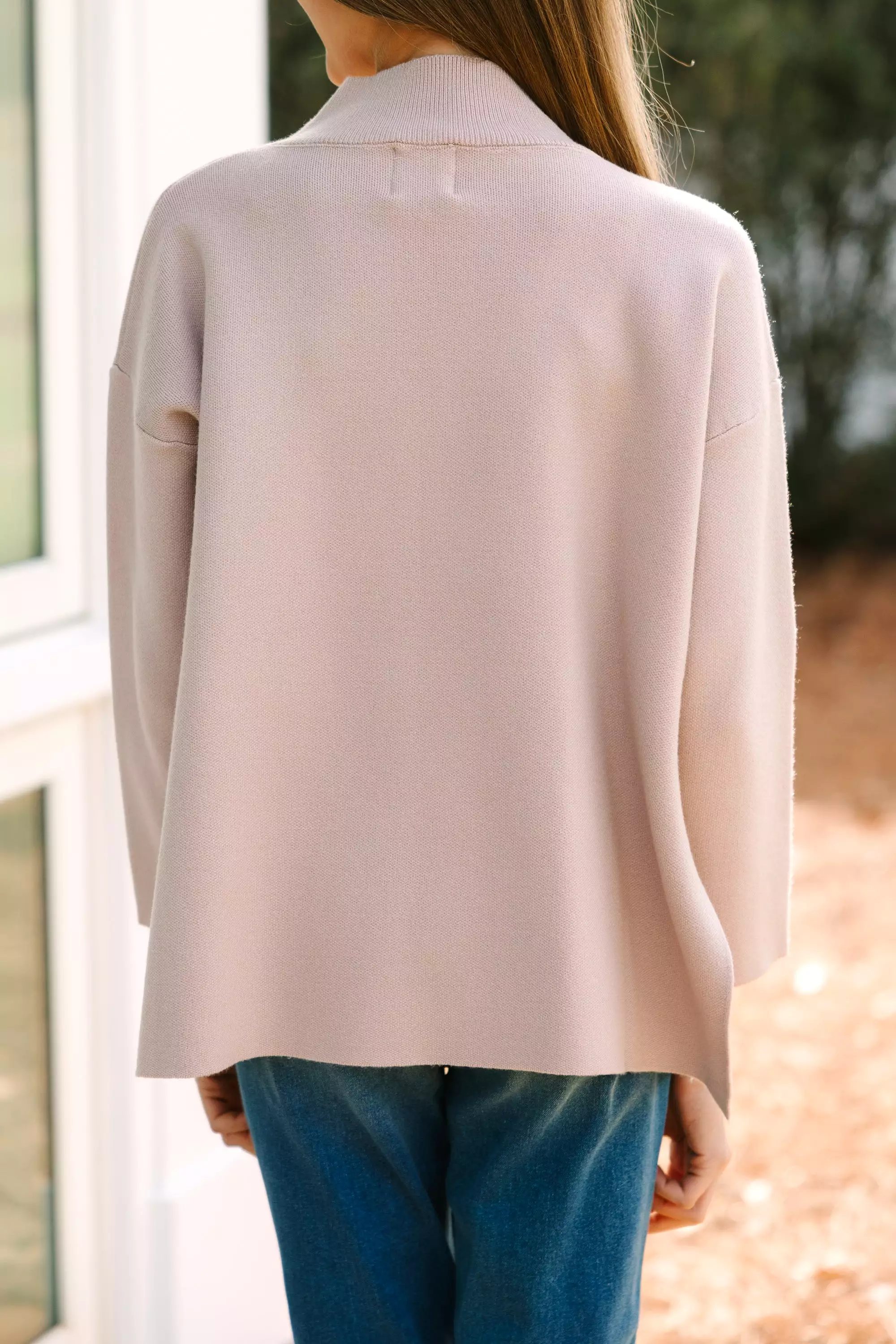 Girls Taupe Brown Mock Neck Sweater for Going With You