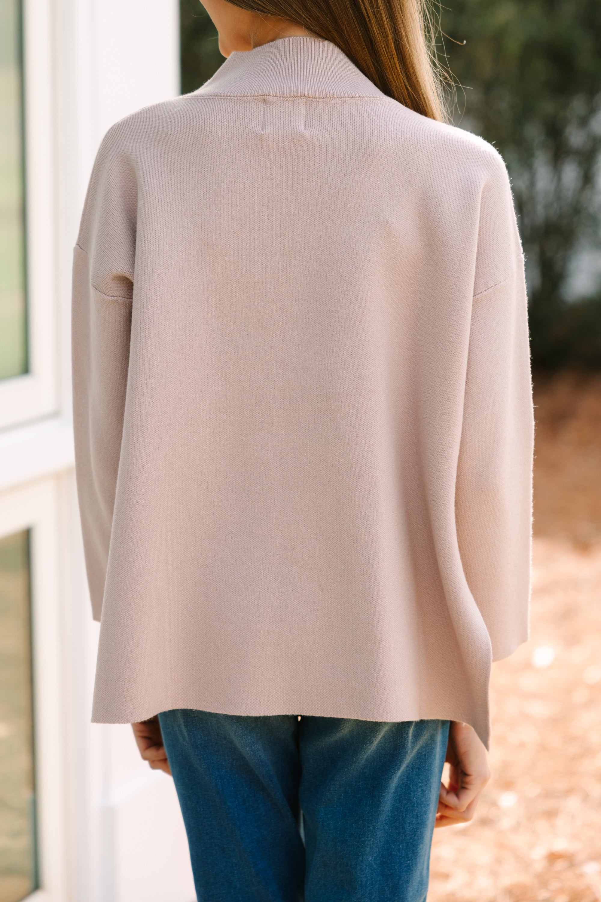 Girls Taupe Brown Mock Neck Sweater