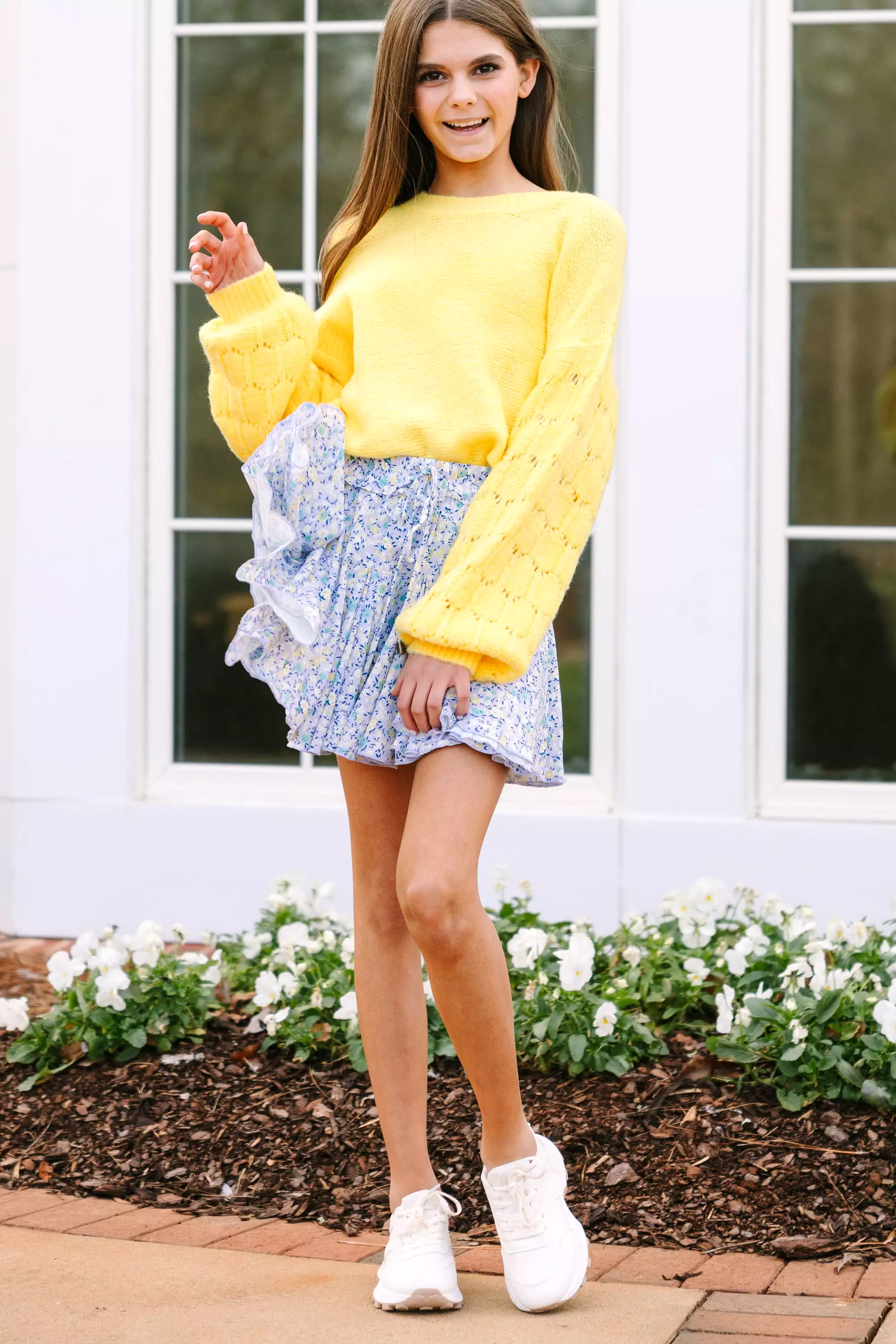 Girls' Yellow Textured Sweater for Feeling Close to You