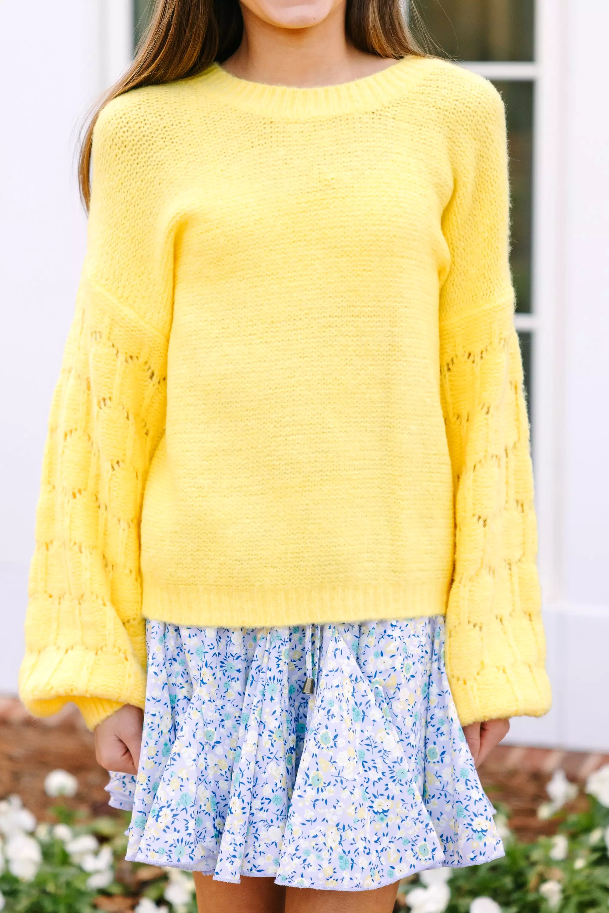 Girls' Yellow Textured Sweater for Feeling Close to You