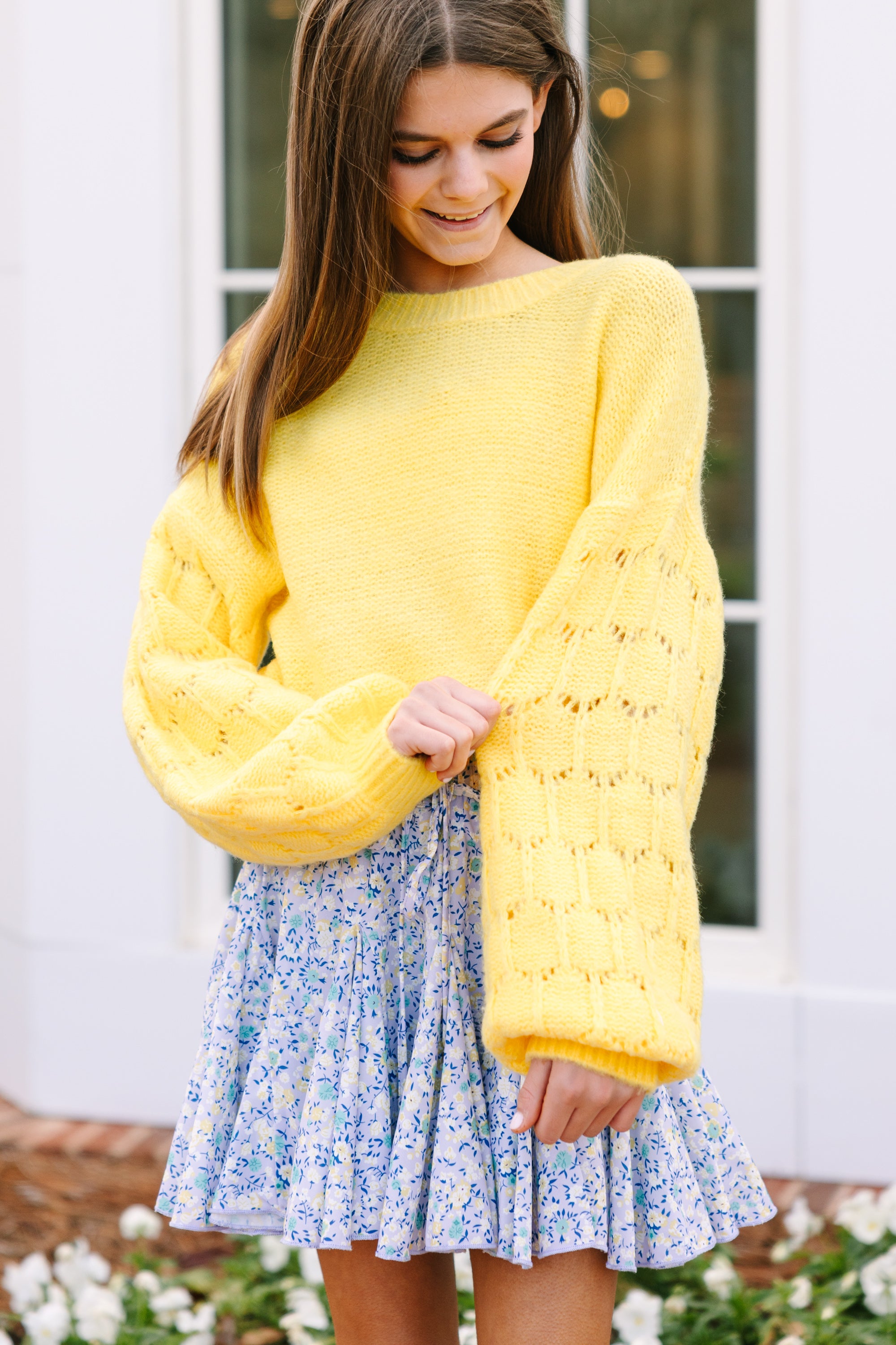 Girls Yellow Textured Sweater – Feeling Close to You