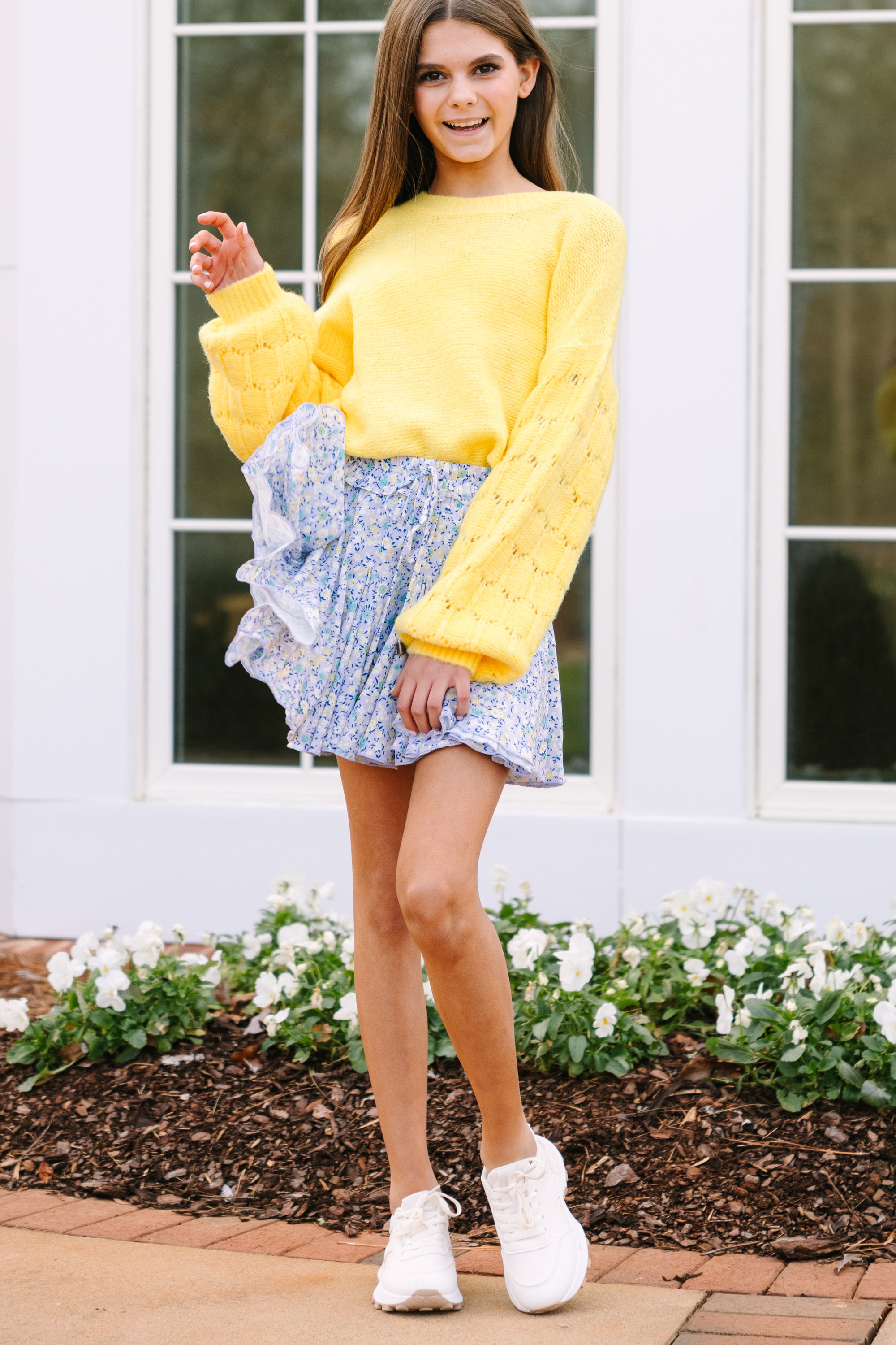 Girls Yellow Textured Sweater – Feeling Close to You