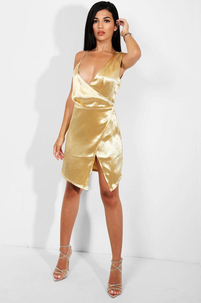 Gold satin V-neck dress