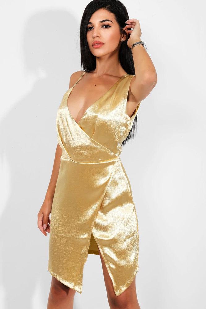 Gold satin V-neck dress