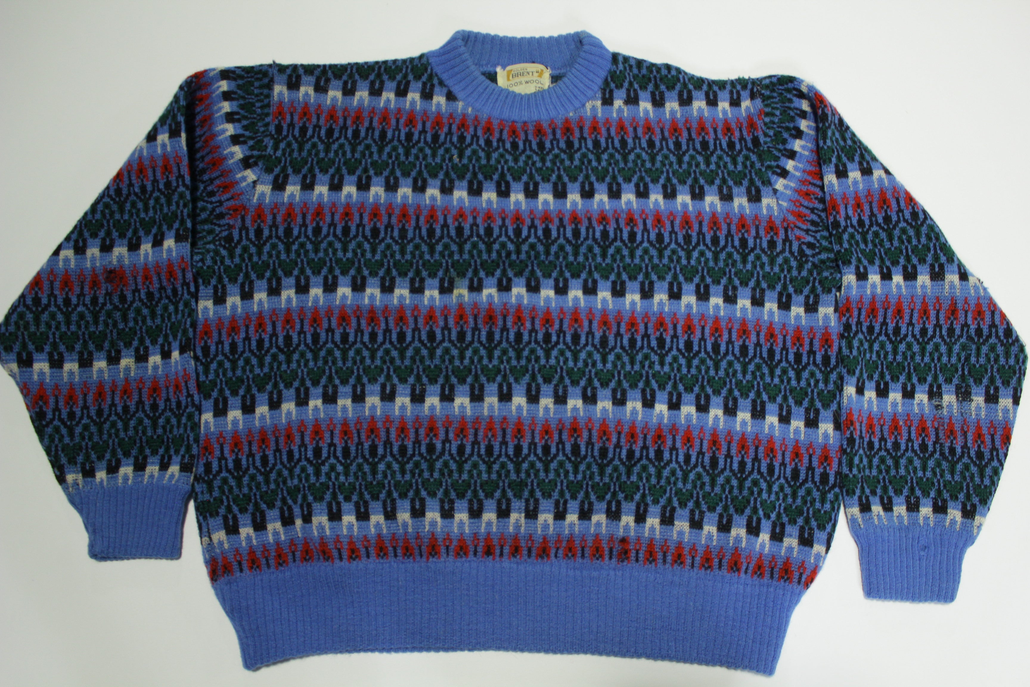 Golden Brent Vintage Ski Pattern Fireplace Sweater - 1960's Wool - 100%