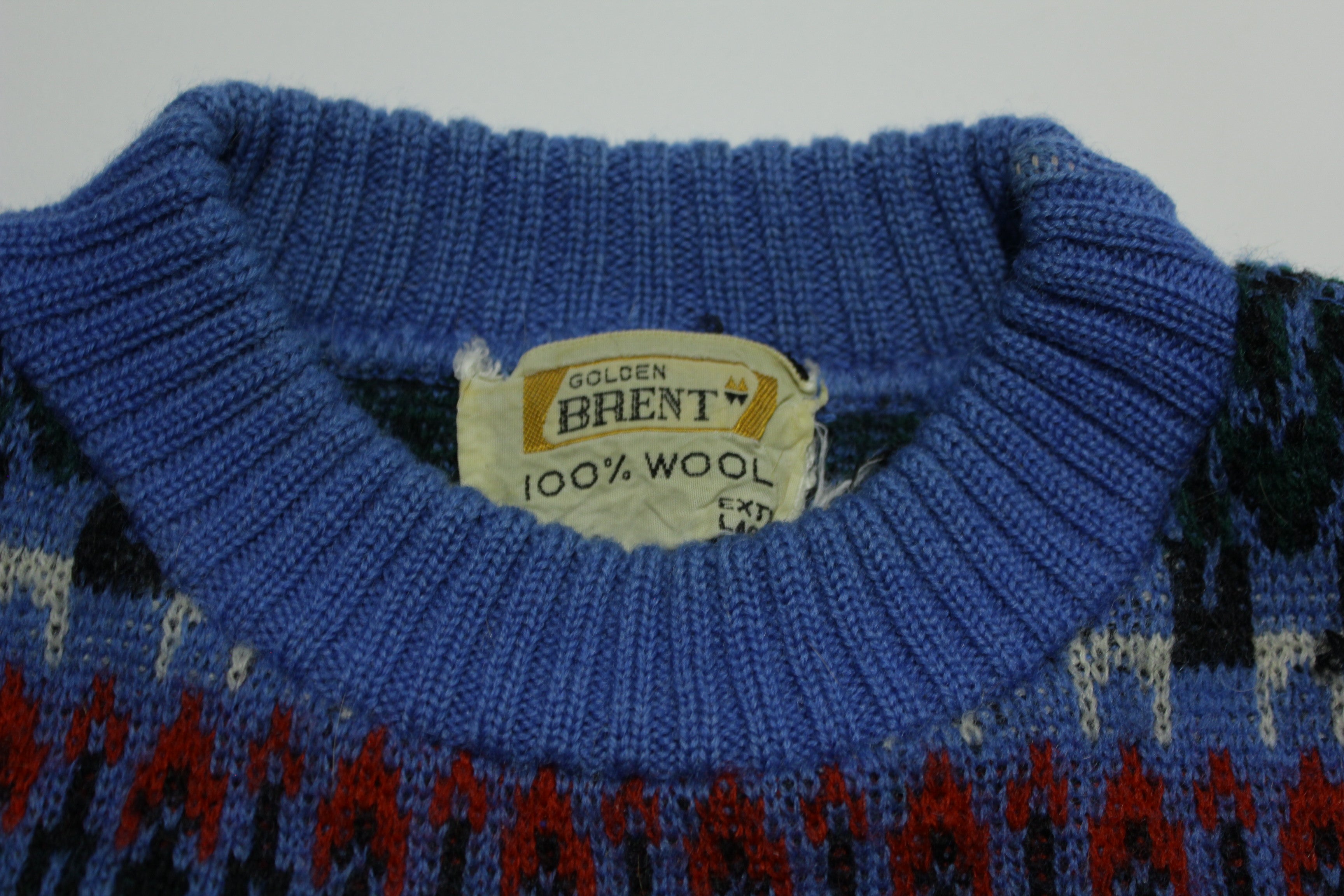 Golden Brent Vintage Ski Pattern Fireplace Sweater - 1960's Wool - 100%