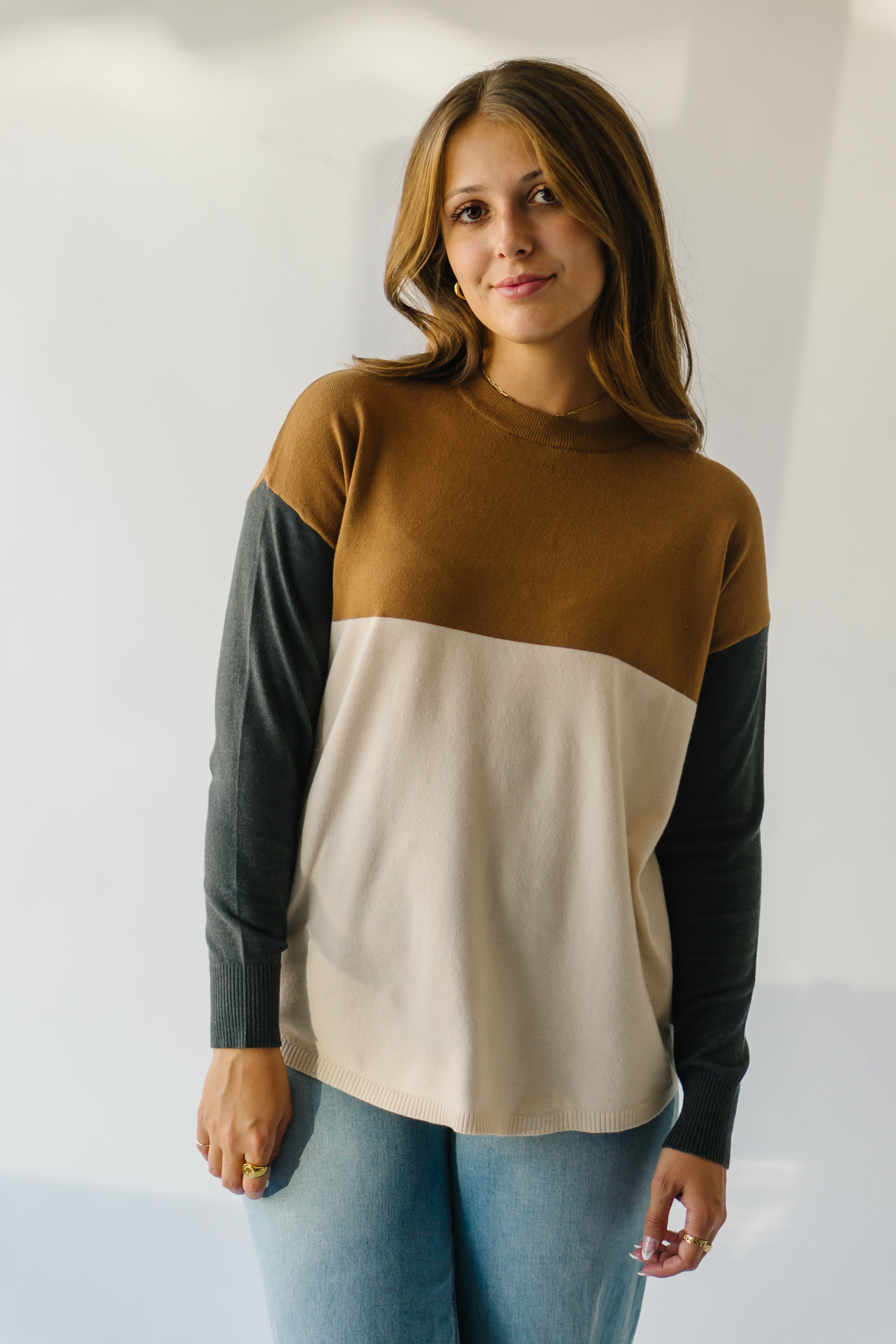 Goodland Colorblock Sweater Camel Charcoal