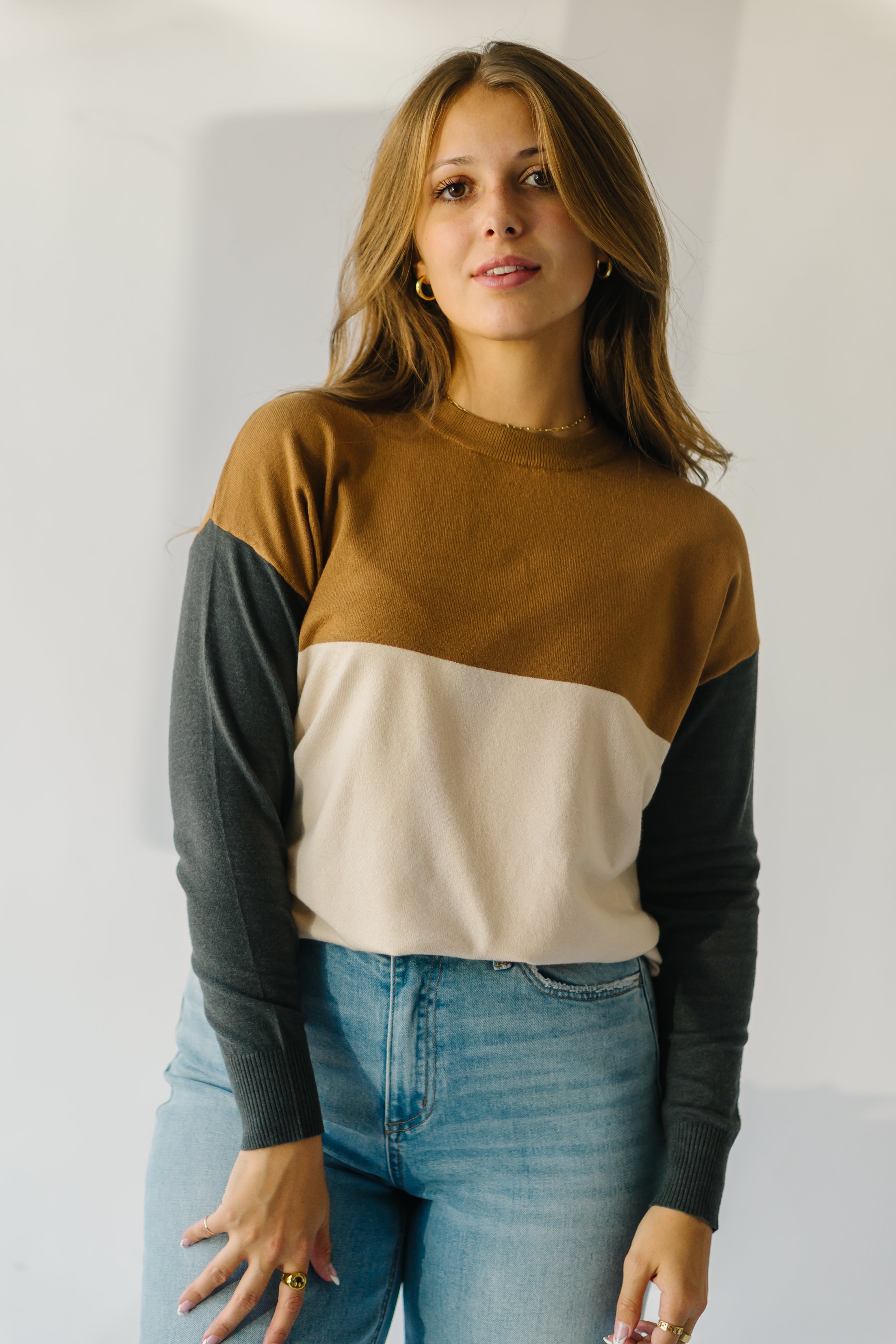 Goodland Colorblock Sweater Camel Charcoal