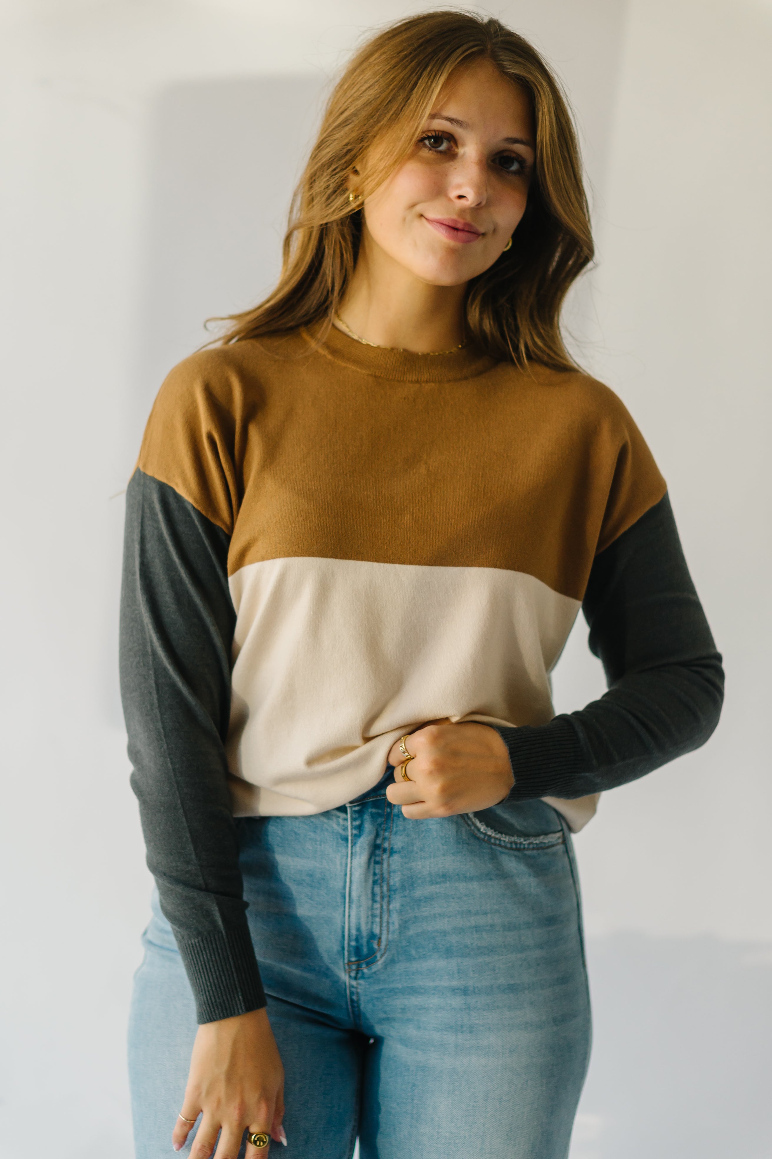 Goodland Colorblock Sweater Camel Charcoal