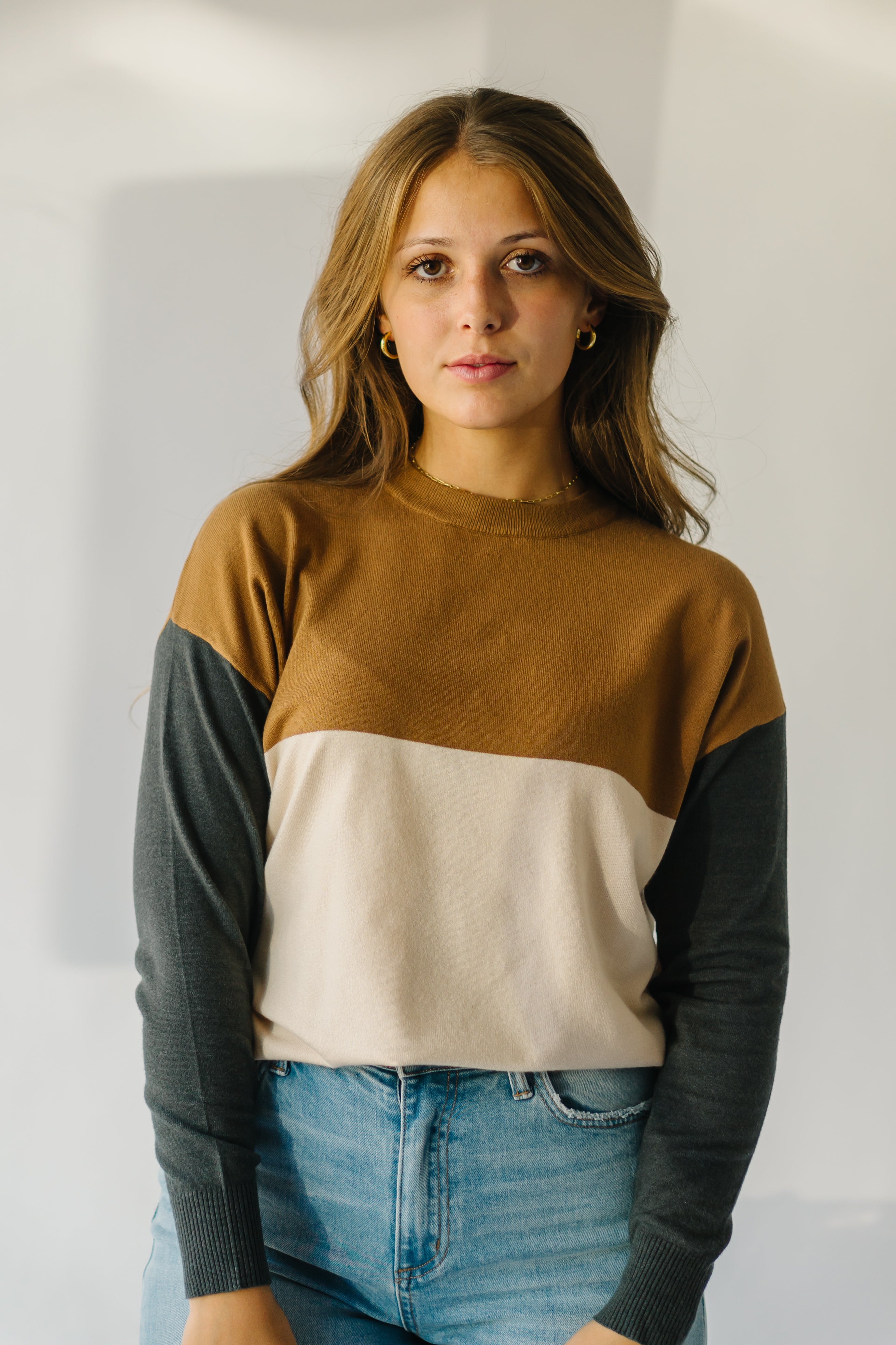 Goodland Colorblock Sweater Camel Charcoal