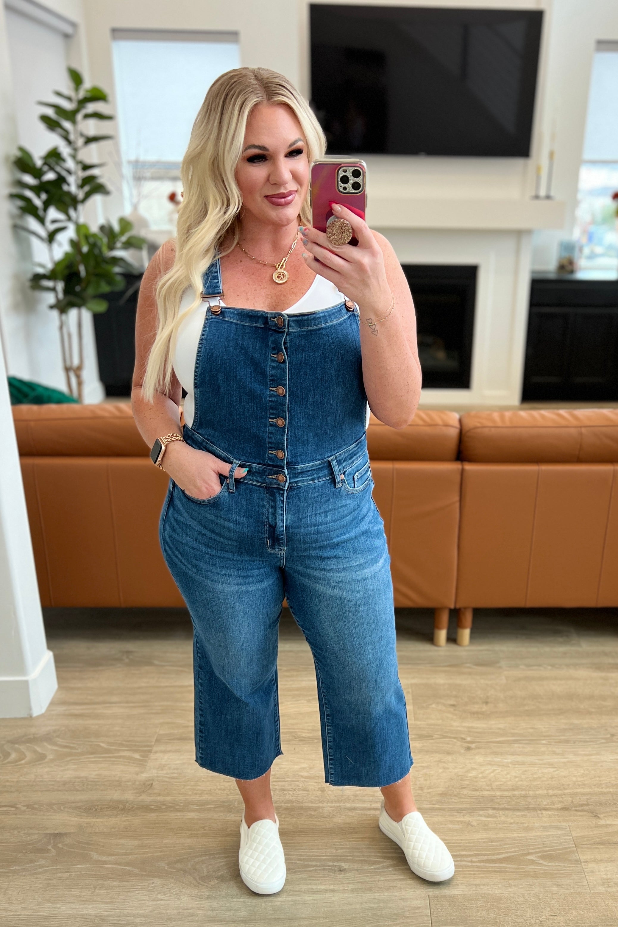 Google search result: Priscilla denim overall pants with wide leg crop style