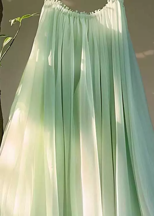 Green Chiffon Pleated Skirt with Elastic Waist - Summer Fashion AB1011