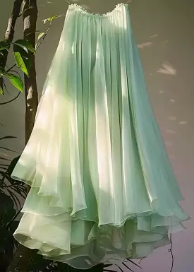 Green Chiffon Pleated Skirt with Elastic Waist - Summer Fashion AB1011