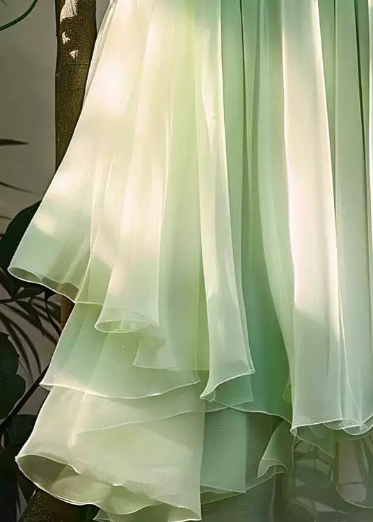 Green Chiffon Pleated Skirt with Elastic Waist - Summer Fashion AB1011