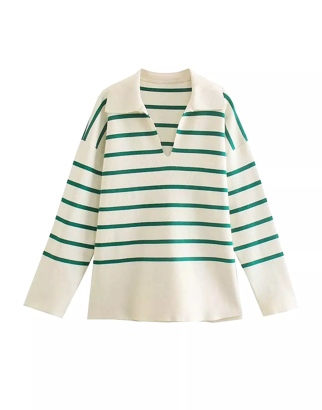 Green Striped Beige Sweater - Loose Knit