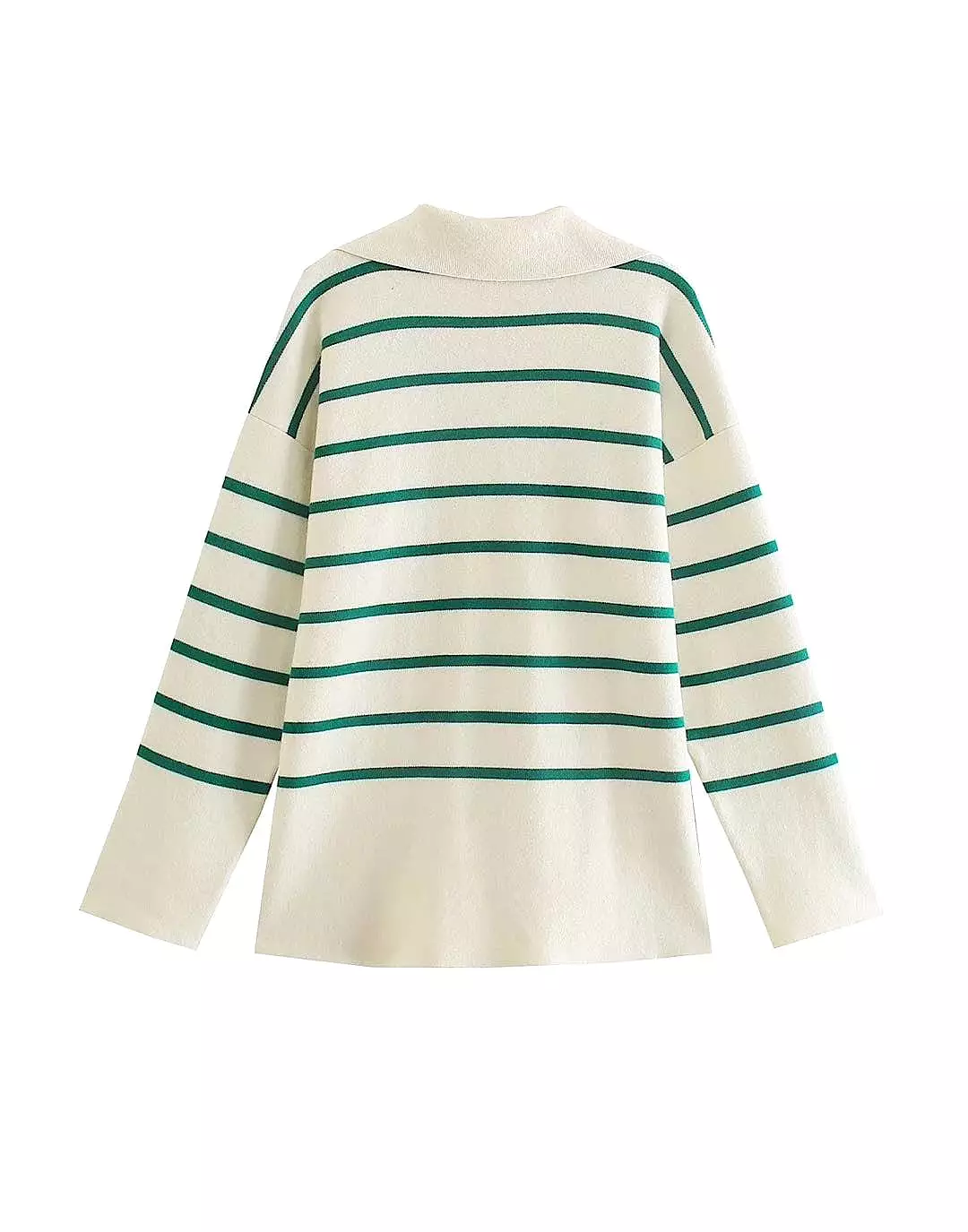 Green Striped Beige Sweater - Loose Knit