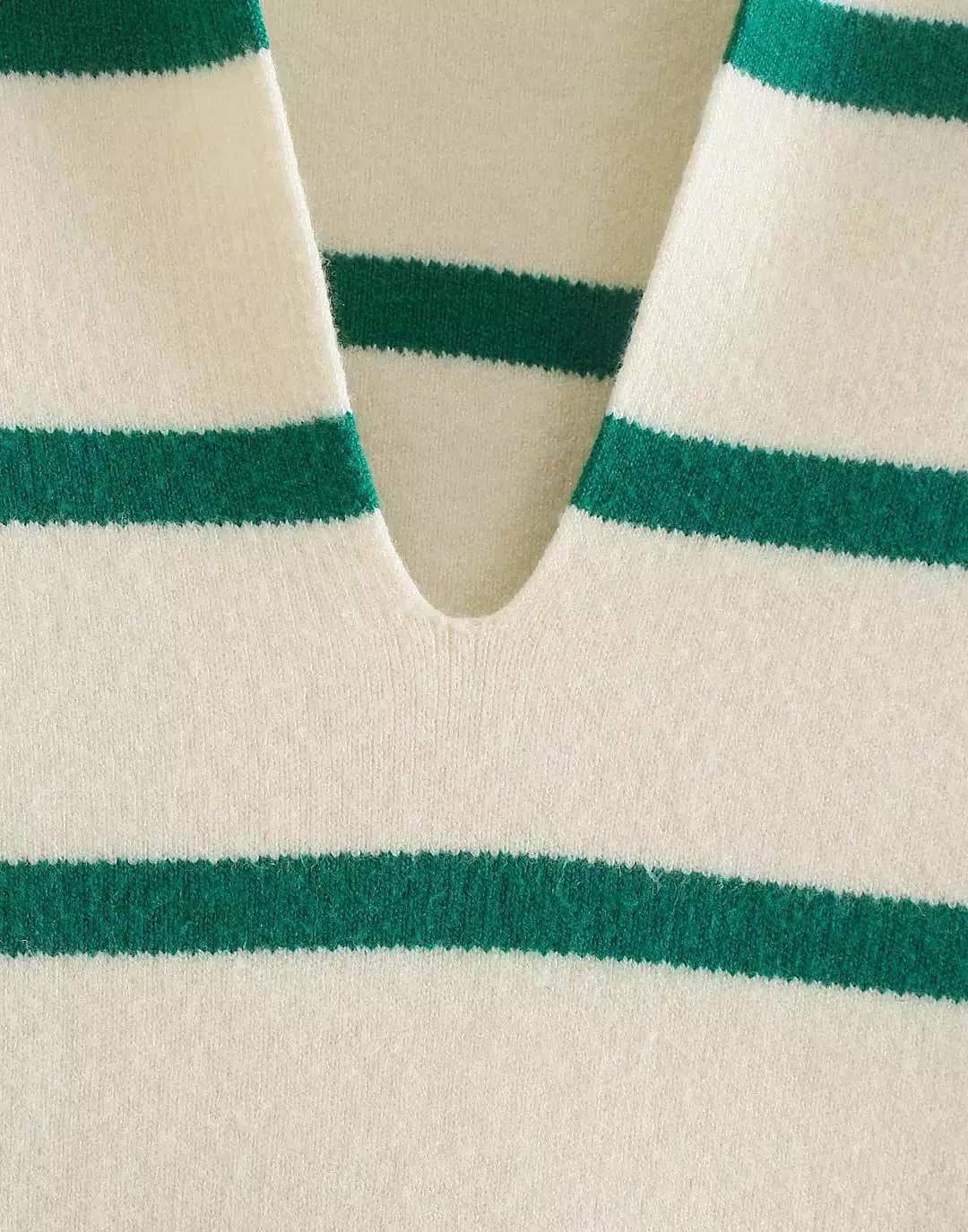 Green Striped Beige Sweater - Loose Knit