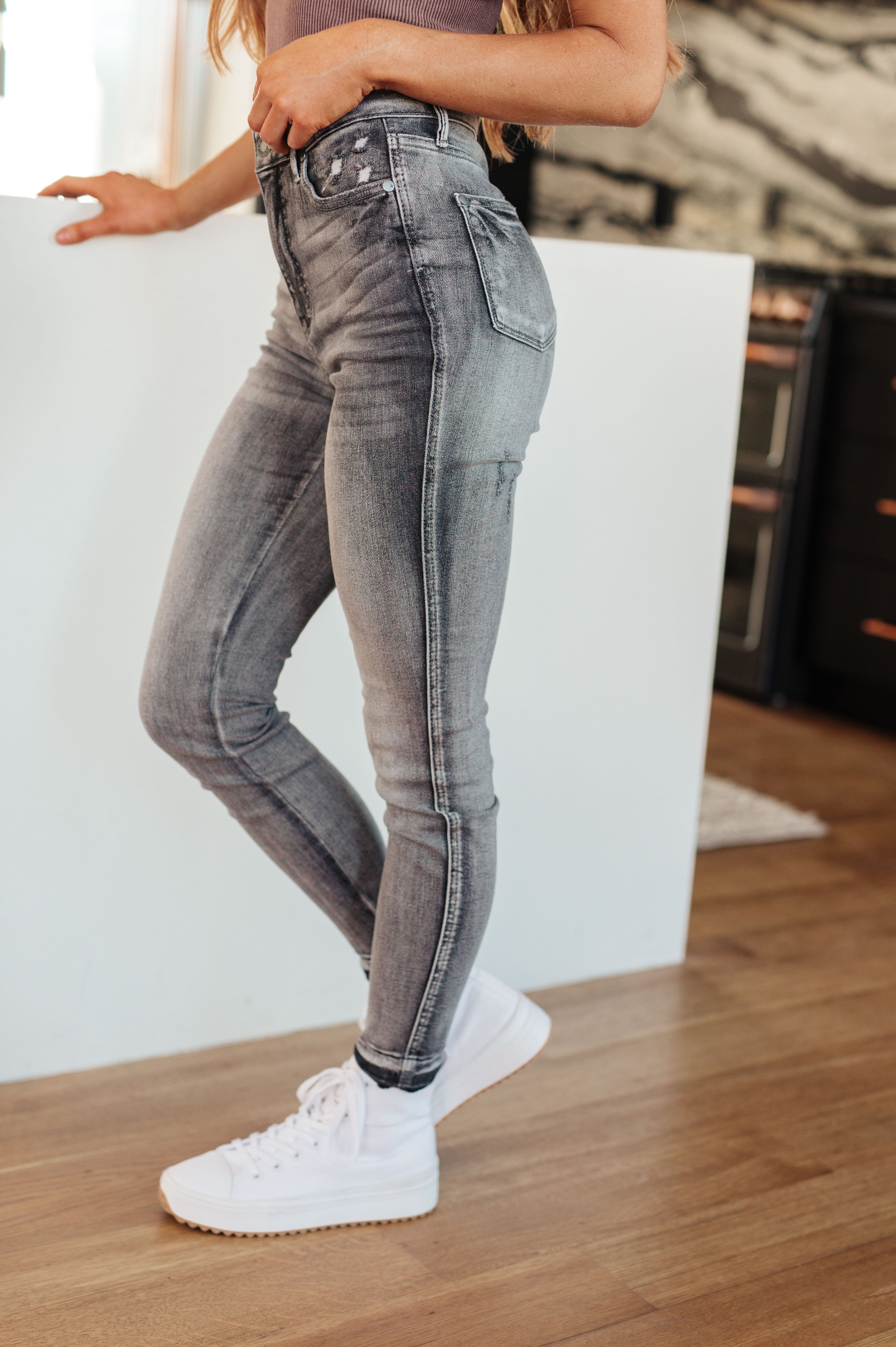 Hadley High Rise Skinny Jeans with Control Top and Release Hem.