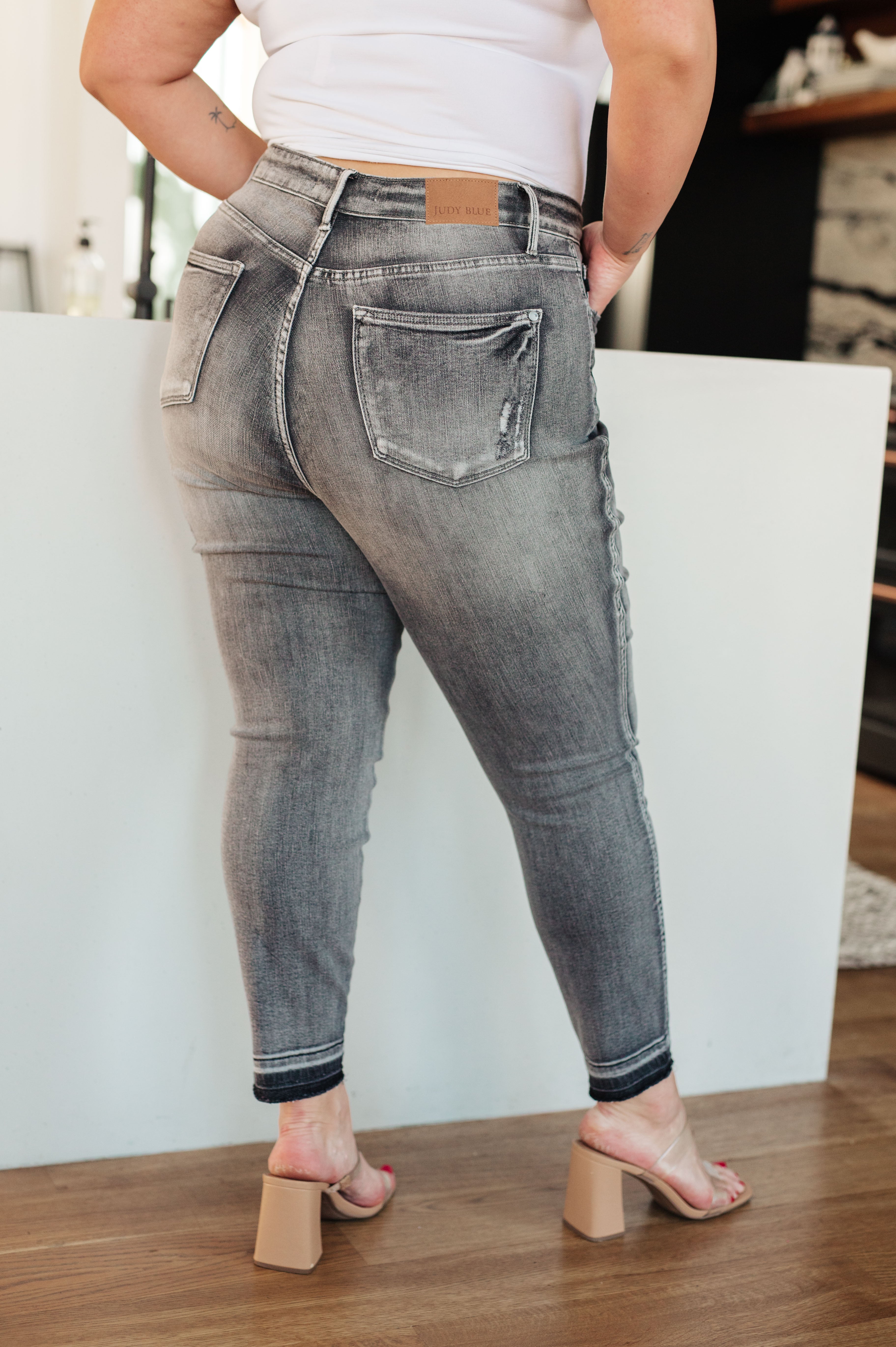 Hadley High Rise Skinny Jeans with Control Top and Release Hem.