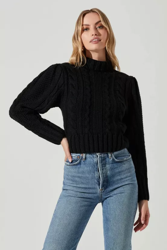 Haisley Cable Knit Turtleneck Sweater - Black - Buy Online