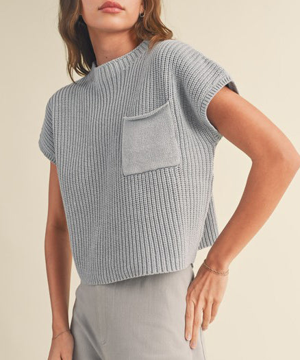 Half Neck Knit Top in Light Blue