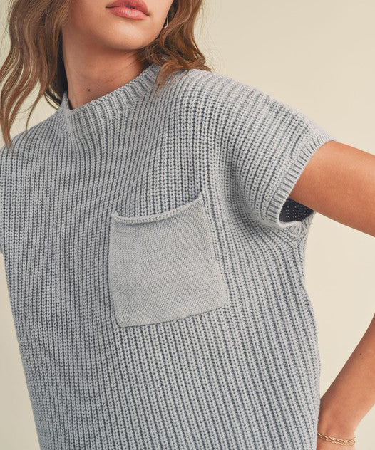 Half Neck Knit Top in Light Blue