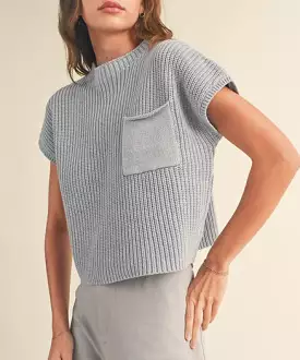 Half Neck Knit Top in Light Blue