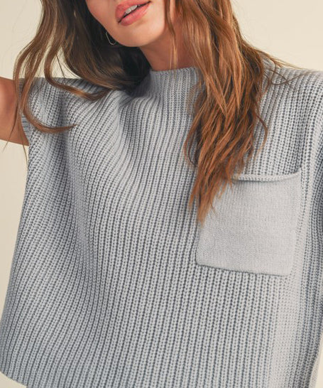 Half Neck Knit Top in Light Blue