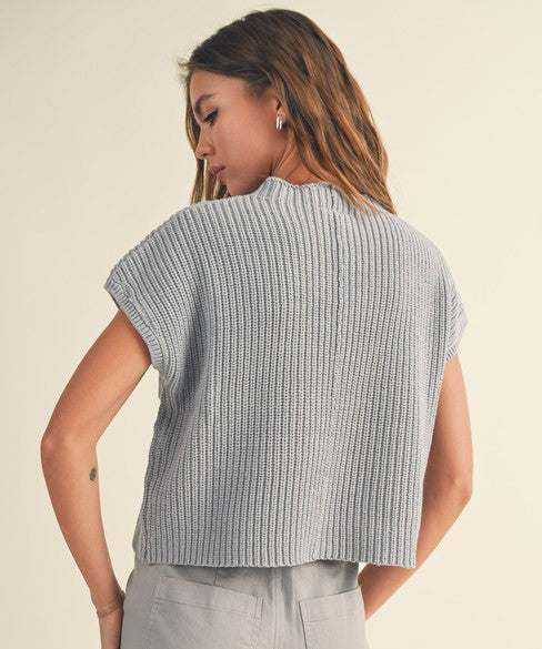 Half Neck Knit Top in Light Blue