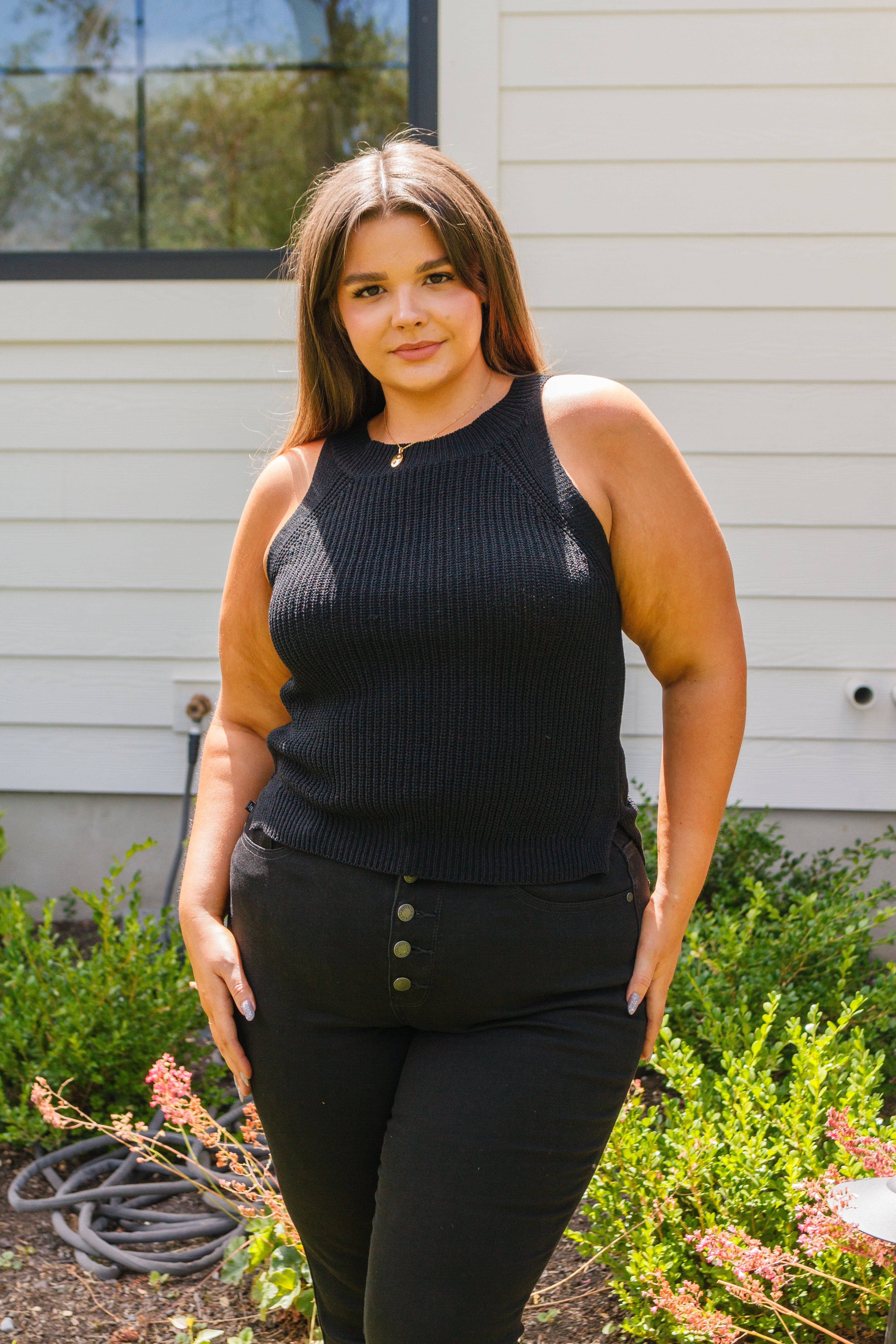 Halter Neck Black Sweater Tank - Previous Engagement