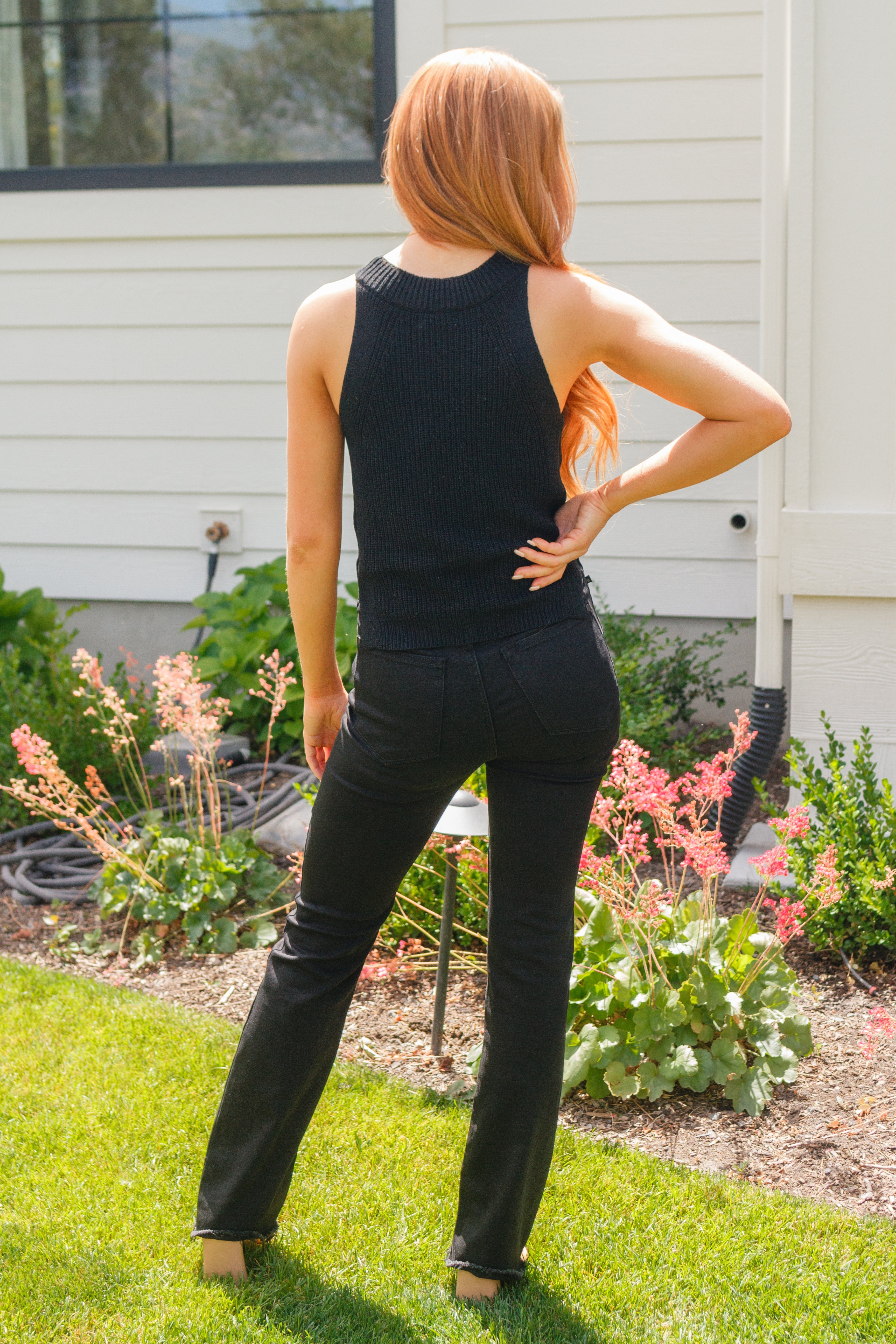 Halter Neck Black Sweater Tank - Previous Engagement