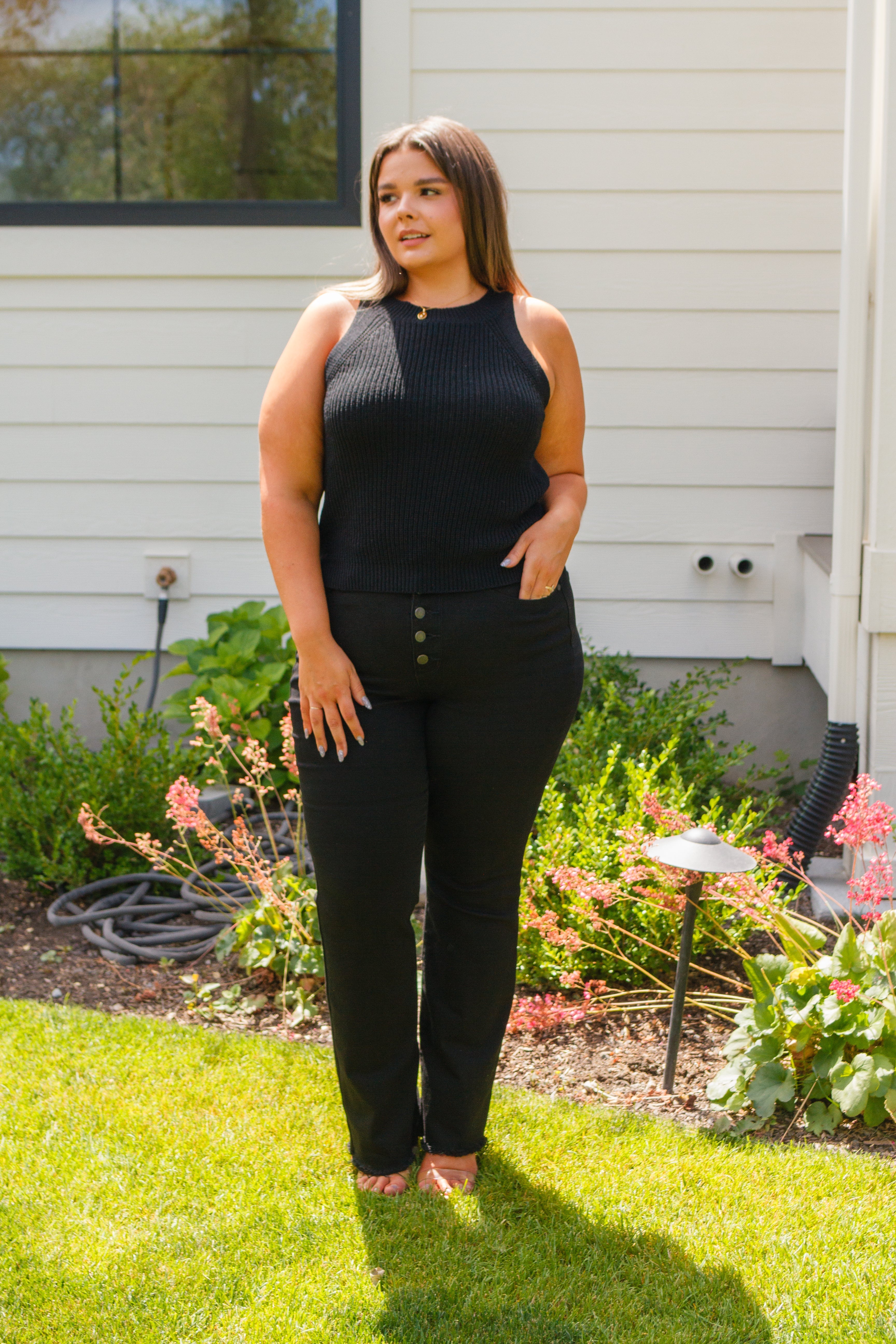 Halter Neck Black Sweater Tank - Previous Engagement