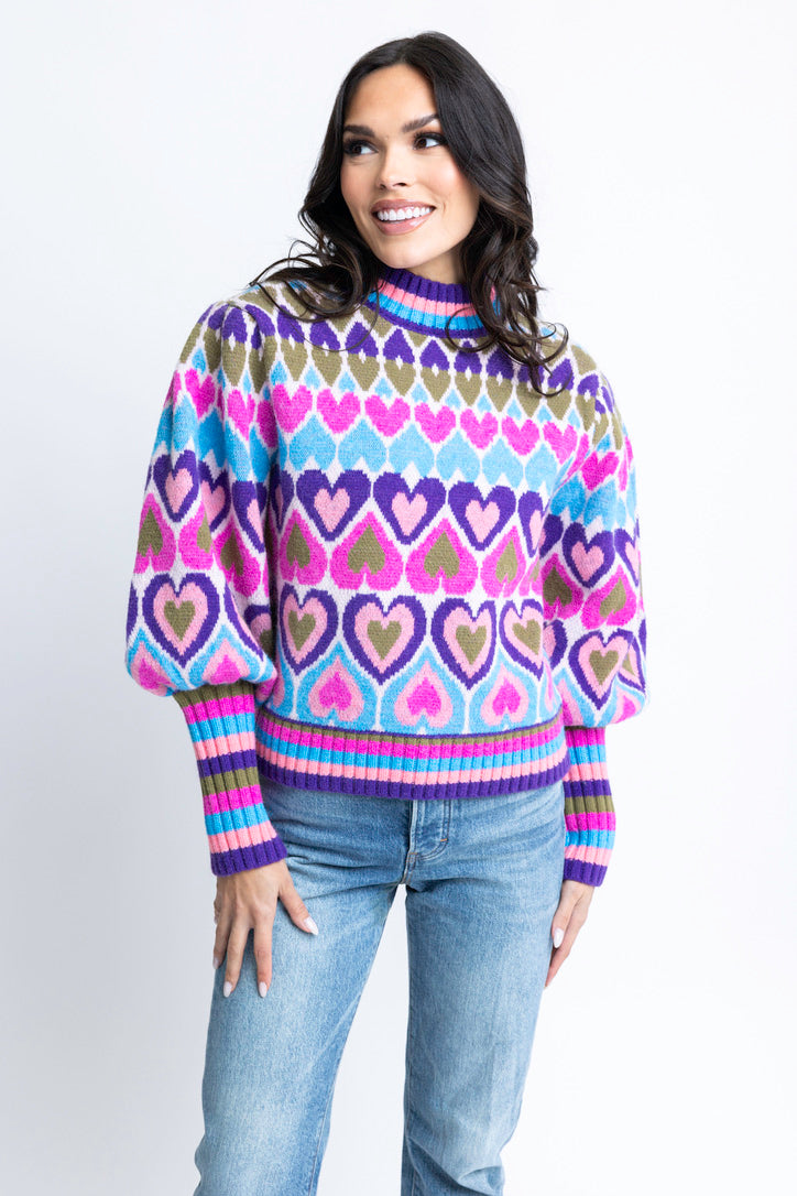 Heart Print Knit Sweater