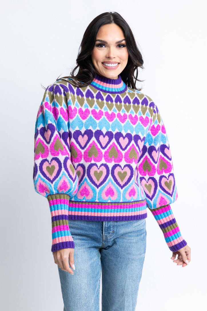 Heart Print Knit Sweater