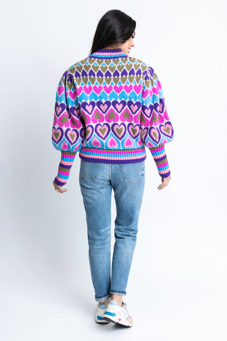 Heart Print Knit Sweater