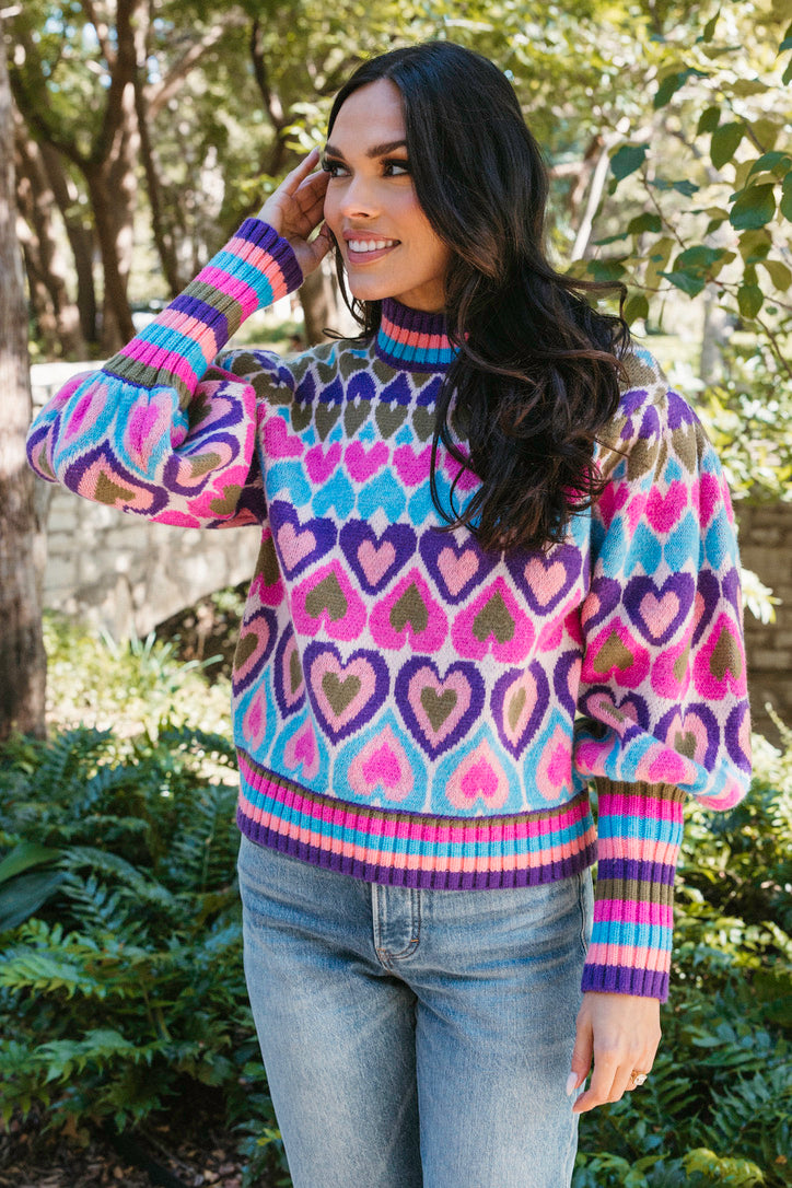 Heart Print Knit Sweater