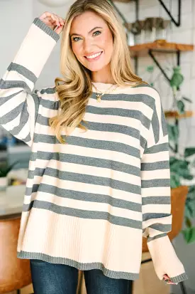 Heather Grey Striped Sweater