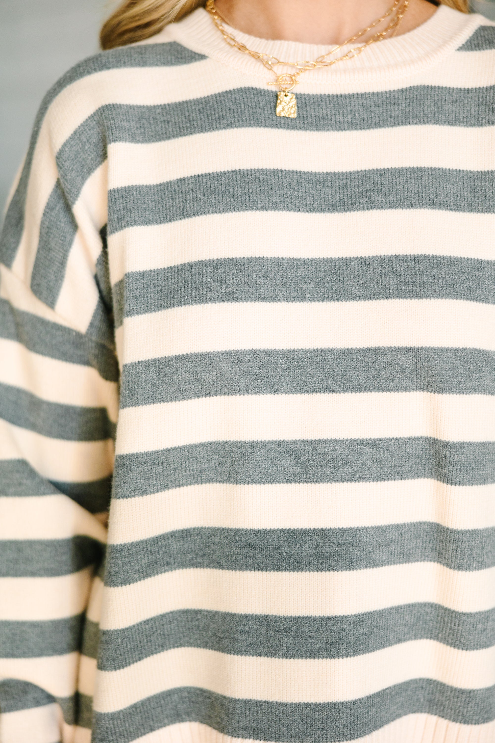 Heather Grey Striped Sweater