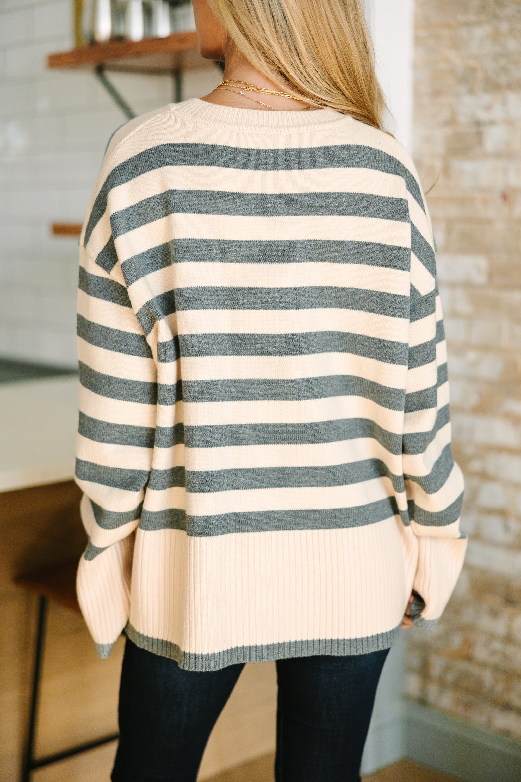 Heather Grey Striped Sweater