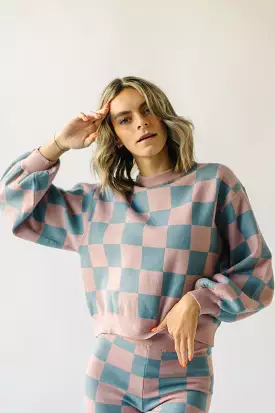 Hermione Checkered Sweater Mauve Blue - Buy Now