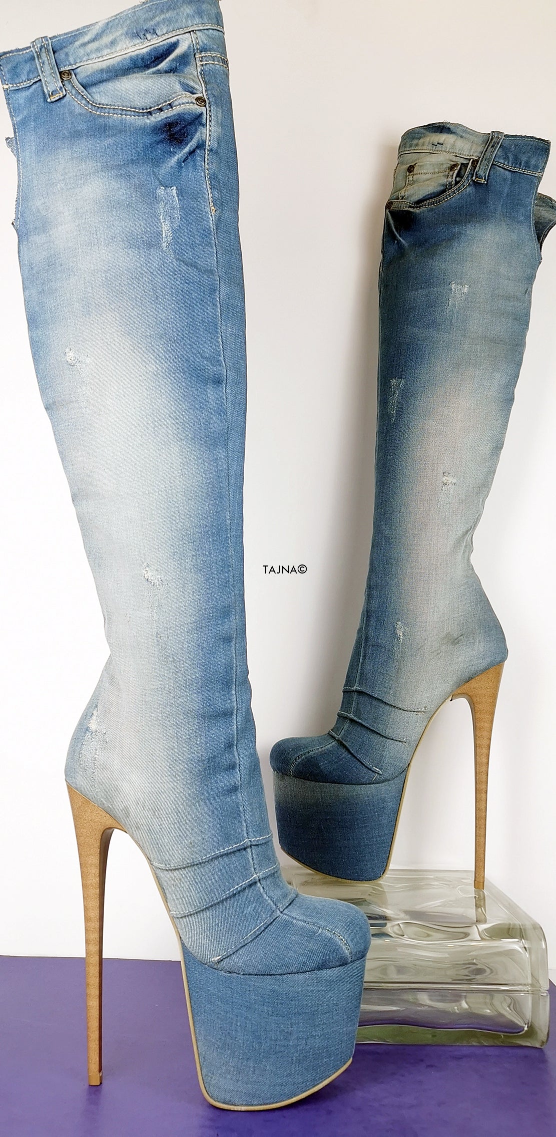 High Heel Denim Boots