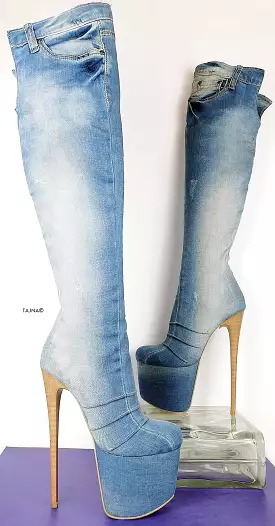 High Heel Denim Boots