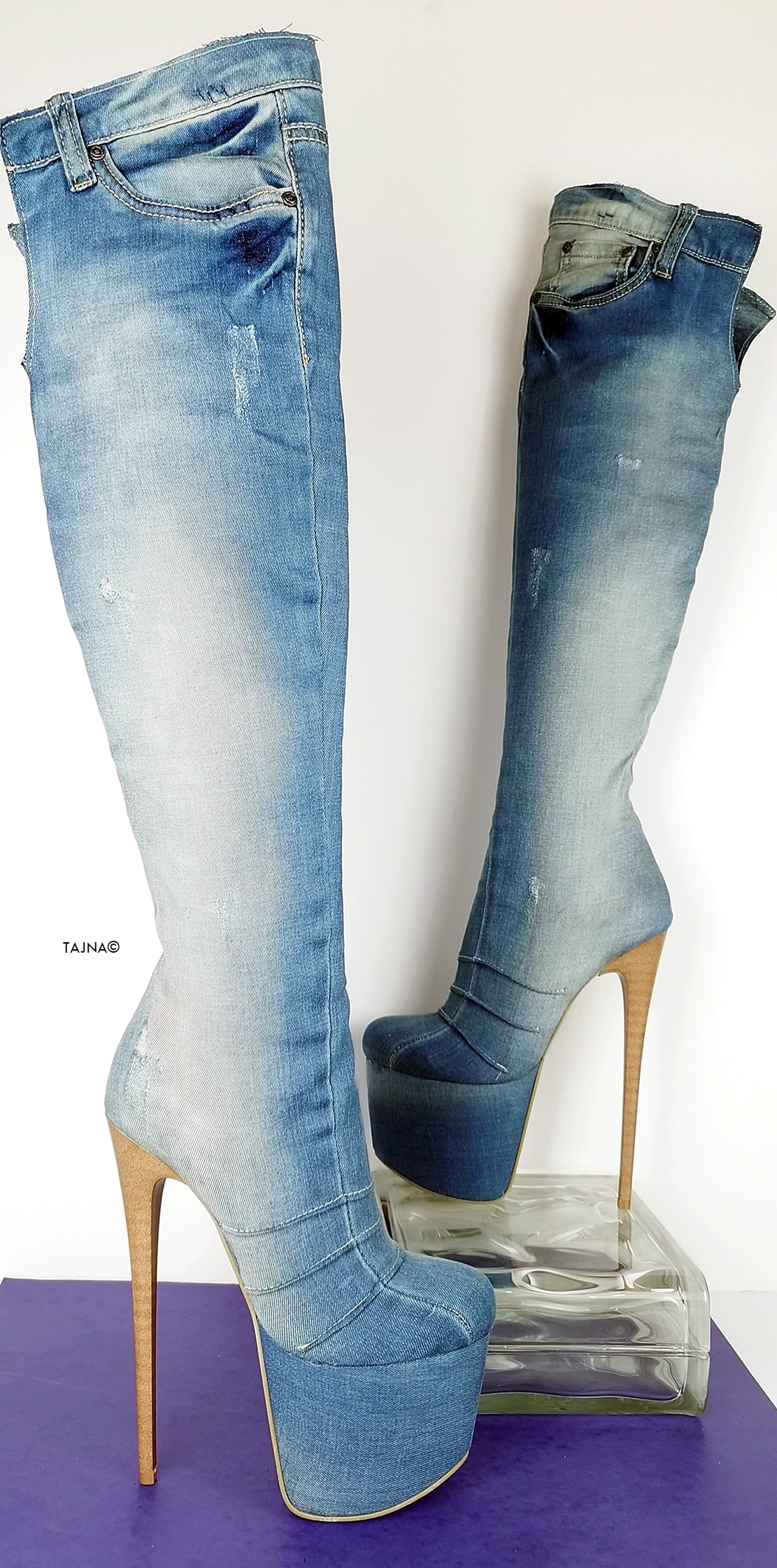 High Heel Denim Boots