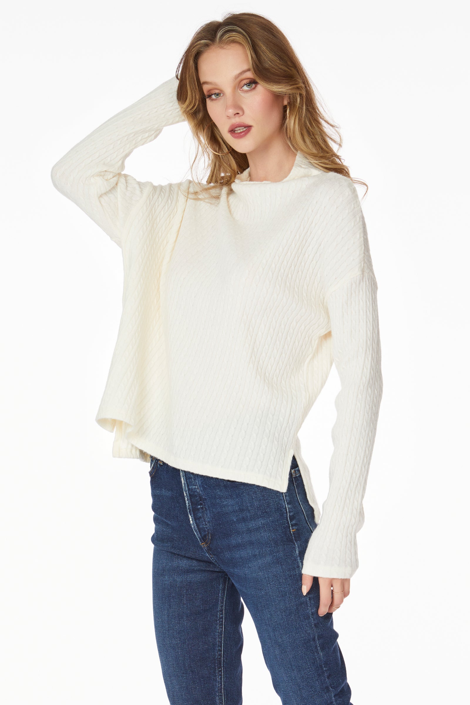 High-low hem mock turtleneck