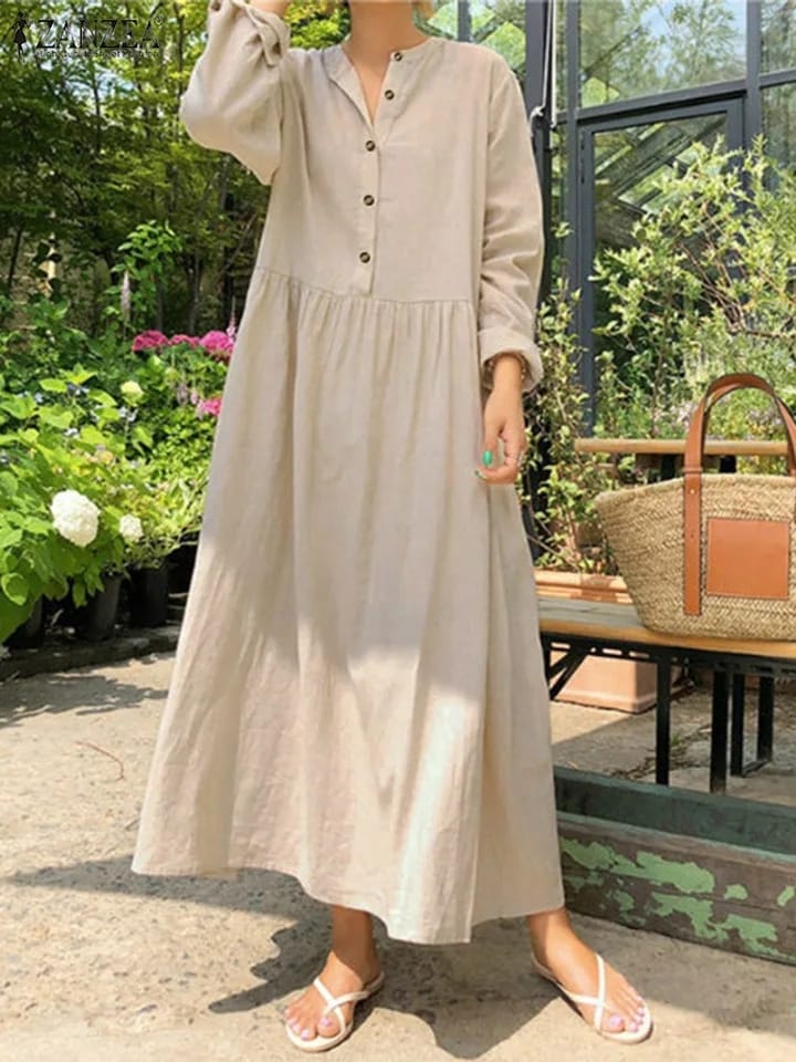 High Neck Loose Open Tube Long Dress L 000686014 for Women