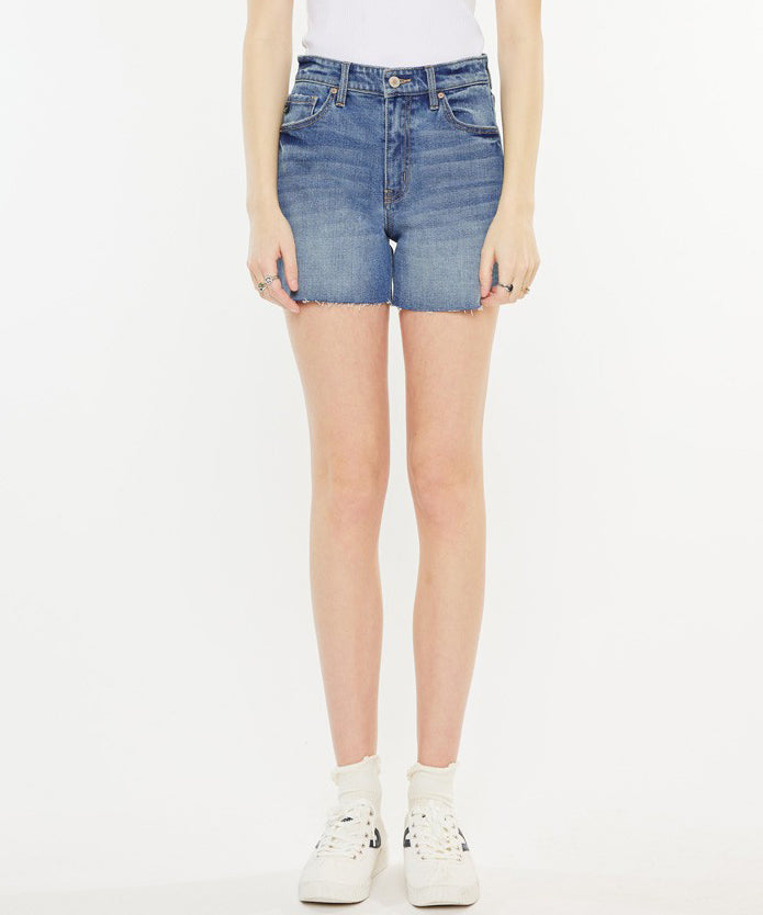 High Rise Denim Shorts - Medium Wash - Shop now