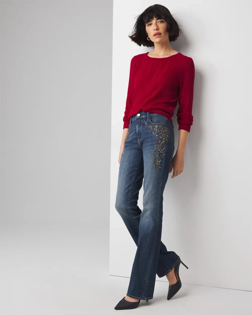 High-Rise Everyday Soft Denim Embroidered Bootcut Jean