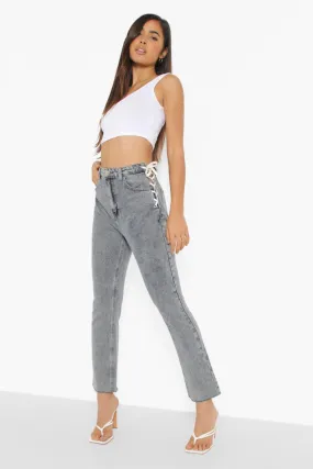 High Waist Lace Up Detail Mom Jeans